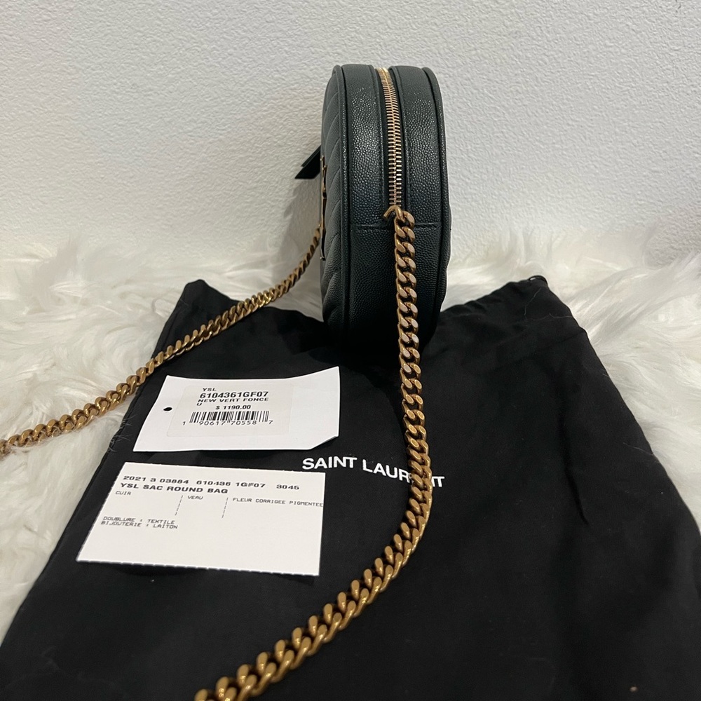 NWT SAINT LAURENT YSL Round Jade Vinyle Chevron Loulou Camera WOC Crossbody Bag - Picture 5 of 10